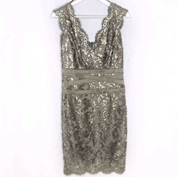 Tadashi Shoji Sequin Lace V-Neck Cocktail Dress - Picture 4 of 15